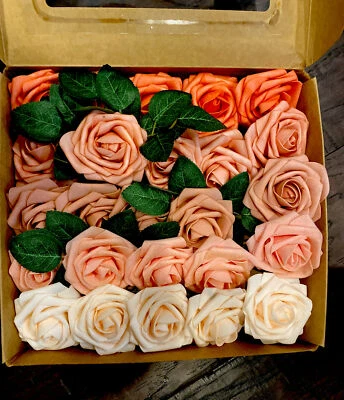 25-50 Pcs Foam Artificial Rose Heads Flowers W/Stem Wedding Bride Bouquet Decors - Image 1 of 4