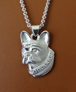 Large Sterling Silver French Bulldog With A CZ Collar Pendant - Picture 1 of 5