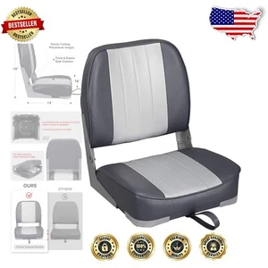 Comfortable Low Back Folding Boat Seat - UV-Treated Vinyl, Grey/Charcoal - Picture 1 of 9