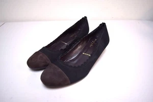 BUTTER for simplysoles Italy Black Suede Low Wedge Pumps w Cap Toe Size 9 M - Picture 1 of 5