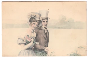 Edwardian Couple on a Stroll ~ H. H. I. W. #487 Vintage Illustrated Postcard - Picture 1 of 2