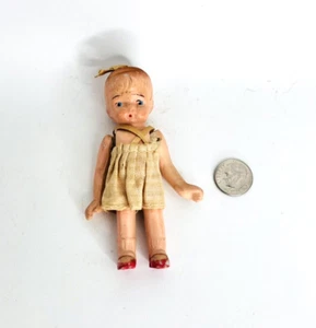Porcelain Bisque Girl Doll Hinged Arms 3 1/2" Original Outfit Made in Japan Vtg. - Picture 1 of 9