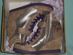 Vera Wang Princess Taupe Rhinestone Studded Wedge Sneakers / Booties 10B NIB  - Picture 1 of 11