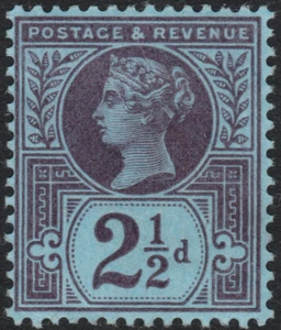 1887 JUBILEE SG201 21/2d VERY DEEP PURPLE/BLUED PAPER MINT HINGED - Imagen 1 de 2