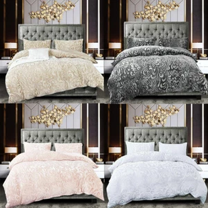 Crushed Samt Bettwäsche Set Bettdecke Quilt Bezug Doppel King Super Kingsize Kissen - Bild 1 von 9