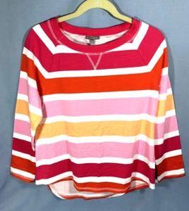 New T by Talbots Long Sleeve Shirt Sz M Petite Pink White Orange Stripes Was $70 - Picture 1 of 6