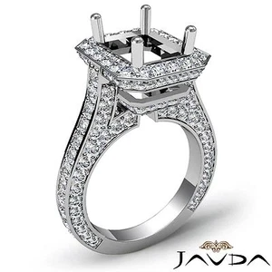 Anillo de compromiso de diamantes con halo pavé corte esmeralda 2,1 quilates semi montaje oro blanco de 18 k - Imagen 1 de 6