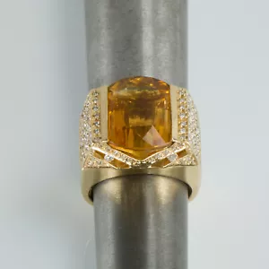 Sonia Bitton Large 14k Gold Diamond Citrine Cocktail Statement Ring Size 7 1/2 - Picture 1 of 10