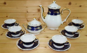 Titov Veles Jugoporzellan Kaffeeservice-Kaffeekanne-Zuckerdose-6 Demitasse Tassen/Untertassen - Bild 1 von 12