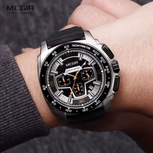 MEGIR Watch For Men Silicone Strap Chronograph Quartz Mens Watches - Picture 1 of 7