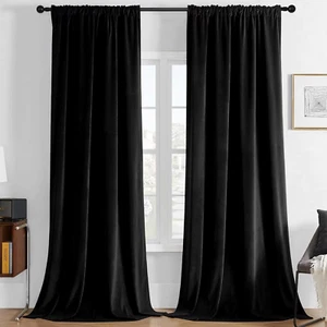 Velvet Curtains 90" Length 2 Panels Luxury Blackout Thermal Insulated Rod Pocket - Picture 1 of 10