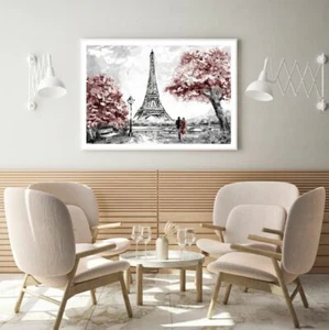 Eiffel Tower & Couple Painting Print Premium Poster High Quality choose sizes - Picture 1 of 2