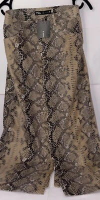 ZARA NEW Faux Leather Snake Print Slit Long Skirt XS - Image 1 of 4