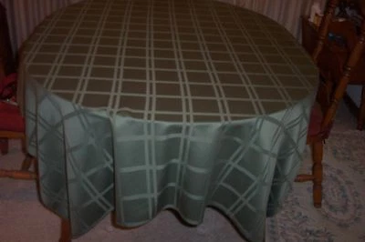 Moss Green Tablecloth w/Stripes, 62"x120", Poly/Satin look, excellent condition - Image 1 of 4