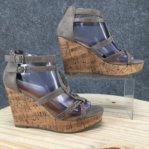 Maurices Sandal Womens 9M Gray Braided Strappy Open Toe Cork Platform Wedge - Picture 1 of 16