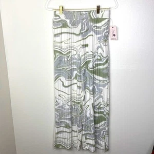 Secret Treasures Womens Ribbed Wide Leg Lounge Pants White/Green Print Small - Picture 1 of 13