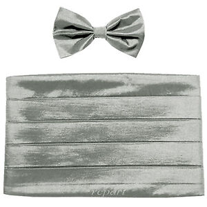NEW in box 100% polyester Cummerbund & bowtie set formal chinz gray