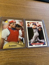 IVAN RODRIGUEZ 1993 Topps #360 & 1995 Pinnacle #122 Rangers Baseball Cards (g)