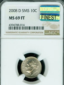 2008 D ROOSEVELT DIME NGC MS69 FT SMS PQ MAC FINEST GRADE MAC SPOTLESS . - Picture 1 of 4
