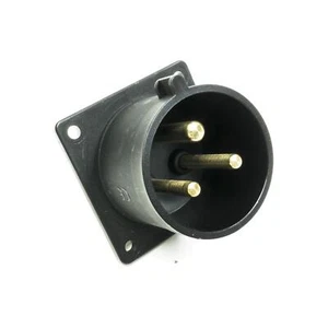 32amp 230v 2P+E IP44 Black Straight Flush Panel INLET Male. 3 Pole PCE (623-6X) - Picture 1 of 2