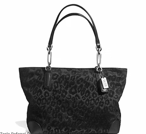 Borsa Coach Madison in ciniglia Ocelot nera argento con stampa leopardata usata in ottime condizioni Y2K