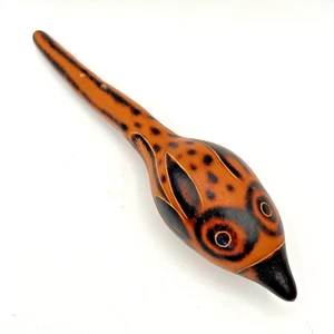 Handmade Gourd Maraca Bird Rattle - Percussion 9 Inches Carved Feathers - Picture 1 of 8