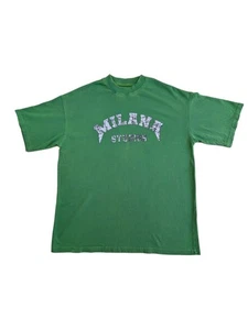 Milana Studios Spellout Logo Heavyweight T-shirt Mens Medium Oversized Green VGC - Picture 1 of 6