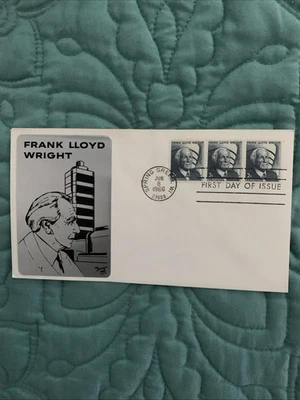 FRANK LLOYD WRIGHT-#1280 US FDC 3COIL SARZIN CACHET 1966 - Image 1 of 2