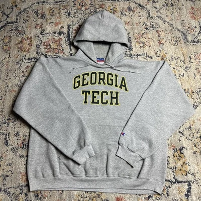 Винтажный пуловер с капюшоном Georgia Tech Champion размер XL серый - Изображение 1 из 4