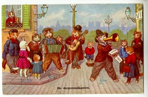 Vintage Postcard Anthropomorphic Cats / Dressed Cats - Street Musicians - Picture 1 of 2