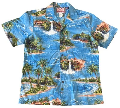 Camisa Hawaiana RJC Islas Cascadas Palmeras Algodón Abotonado EE. UU. Talla MD Foto 1 de 4