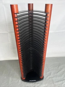 Vintage Atlantic CD Storage Tower Rack Black Shelves Red Wood Holds 30 Discs - Picture 1 of 6
