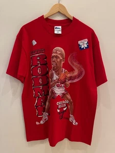 Vintage 90s Dennis Rodman Chicago Bulls T-Shirt Pro Player Made USA Size L - Picture 1 of 6