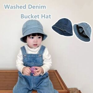 Infant Cap Washed Denim Bucket Hat Solid Color Children Fisherman Cap  Girls