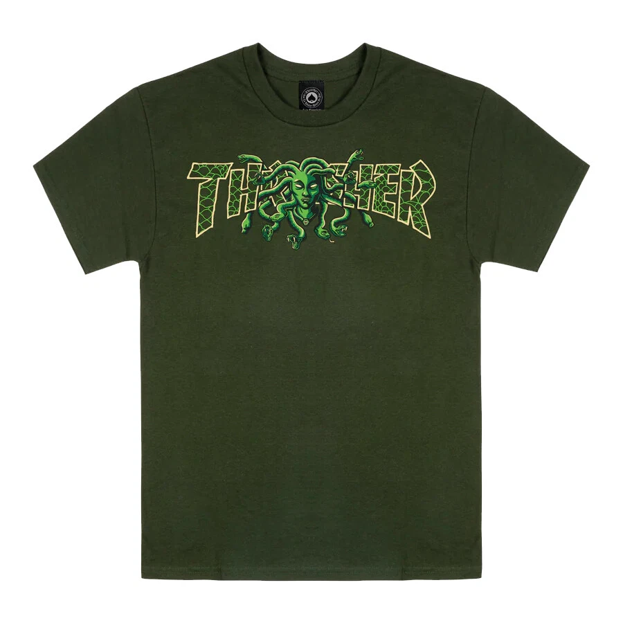 Thrasher Magazine MEDUSA LOGO Camiseta de Monopatín VERDE BOSQUE Foto 1 de 1