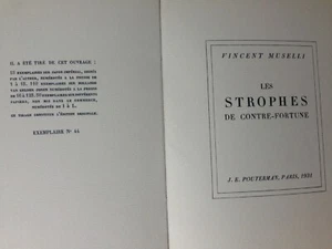 VINCENT MUSELLI - LES STROPHES DE CONTRE-FORTUNE :/ Edition originale 1931  - Foto 1 di 3