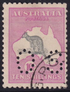 AUSTRALIA ROOs - 1918 Third Wmk 10/- GREY & PINK SG Ø51 CTO Cv $200 [D7706]
