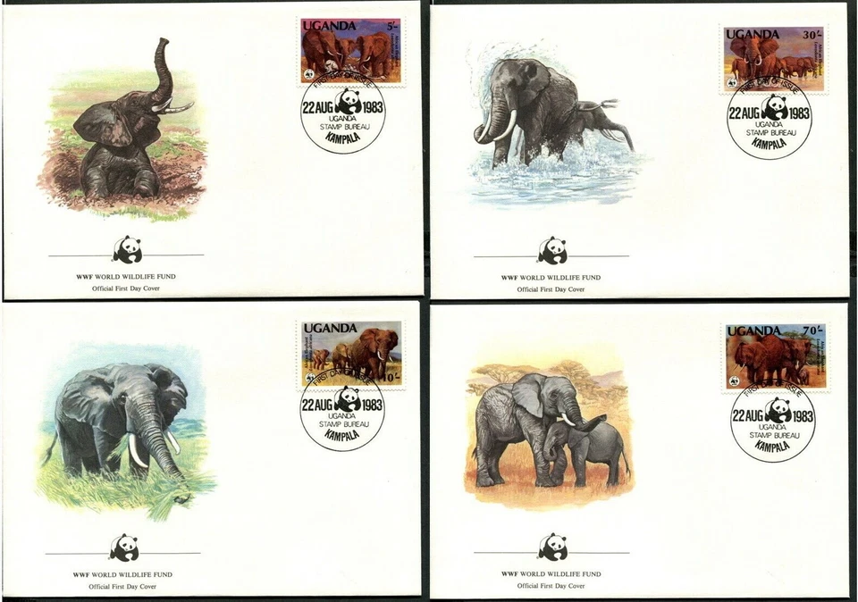 Uganda 1983 ☀ W.W.F. - Fauna African Elephants ☀ 4x FDC - Image 1 of 1