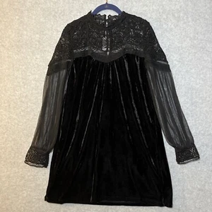 Zara Samt Kleid Spitze Schwarz Taille Transparente Ärmel Witchy Fairy Goth Mini Neu mit Etikett Y2K S - Bild 1 von 8