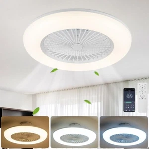 22in Bladeless LED Ceiling Fan w/Light & Remote 6 Wind Speeds Low Profile White - Picture 1 of 7