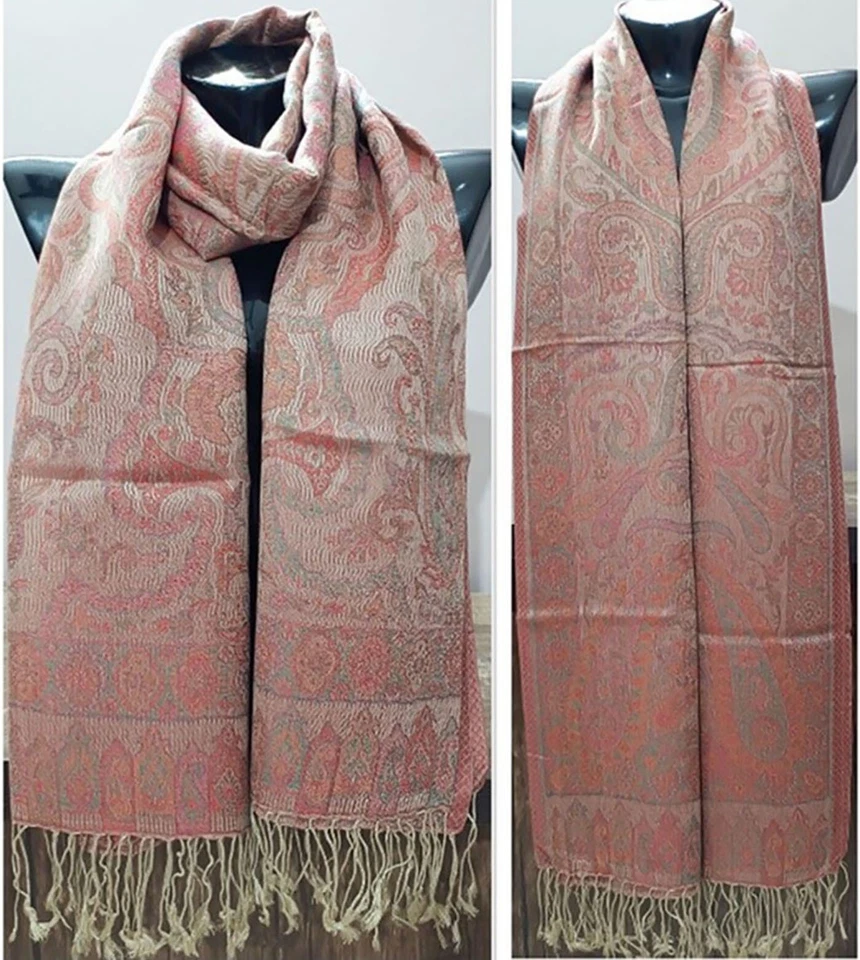 Traditional Kashmir Wool Shawl Silk Jamawar Stole Boho Chic Style Gift for Her - Image 1 of 4