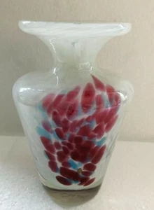 Mdina Glas weiß rot blau Wolkenknospe Vase - Malta Vintage Studio Swirl Burgund - Bild 1 von 7