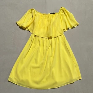 Alice & Olivia Dress Womens XSmall Silk Yellow Short Dolman Sleeve Elastic Waist - Picture 1 of 12