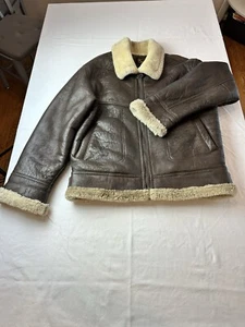 Men's Aviator Pilot Flying Bomber Shearling Fur Sheepskin Leather Jacket Wool - Picture 1 of 13