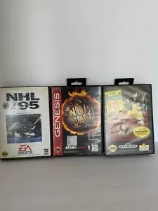 Sega Genesis Sports Bundle 16 BIT NHL 95 NBA Jam T.E. Amazing Tennis CIB-TESTED - Picture 1 of 7