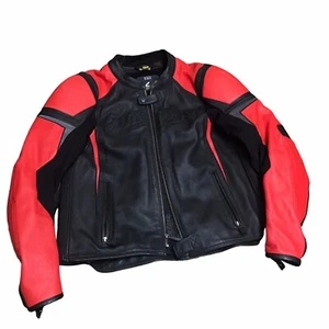 Scorpion Exo Jacket Mens Large Red Black Leather Motorcycle Biker - Foto 1 di 15