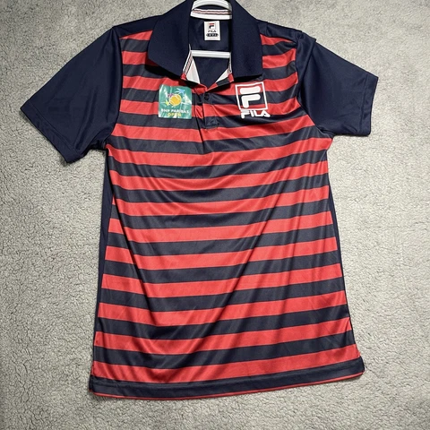 FILA Polo Shirt Mens Small BNP Paribas Open Tennis Red Black Light Weight Cover