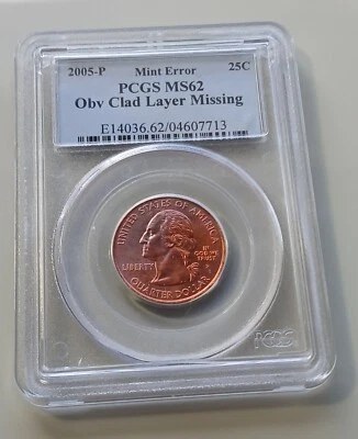 2005 P Obverse Clad Layer Missing MINNESOTA State Error Quarter PCGS MS62 - Image 1 of 2
