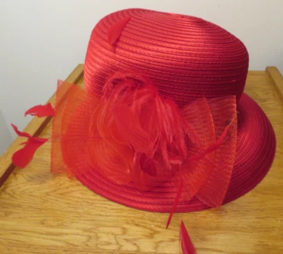 Giovannio Florence Nueva York Rojo Damas Elegante Derby Iglesia Sombrero Talla Desconocido con Caja Foto 1 de 4