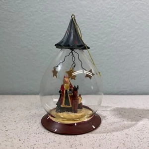 Santa  Reindeer Dangling Stars Glass Teardrope Globe Dome Christmas Ornament - Picture 1 of 7